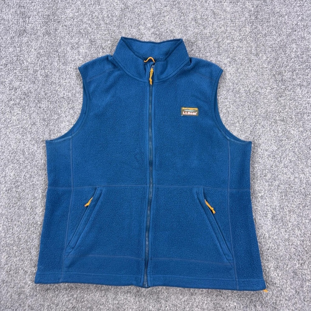 LL Bean Fleece Vest Mens Large Blue Full Zip Stand Collar Pockets Outdoor